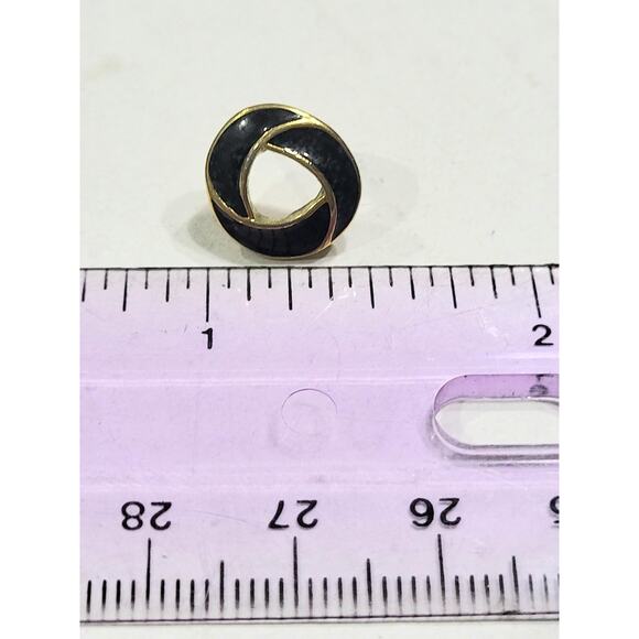 Signed Trifari Vintage Black Enamel Gold Earrings Pierced Classic Swirl - Picture 8 of 8